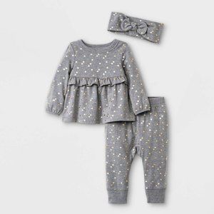 Baby Girls' 3pc Heart Jersey Top & Bottom Set with Headband - Cat & Jack™